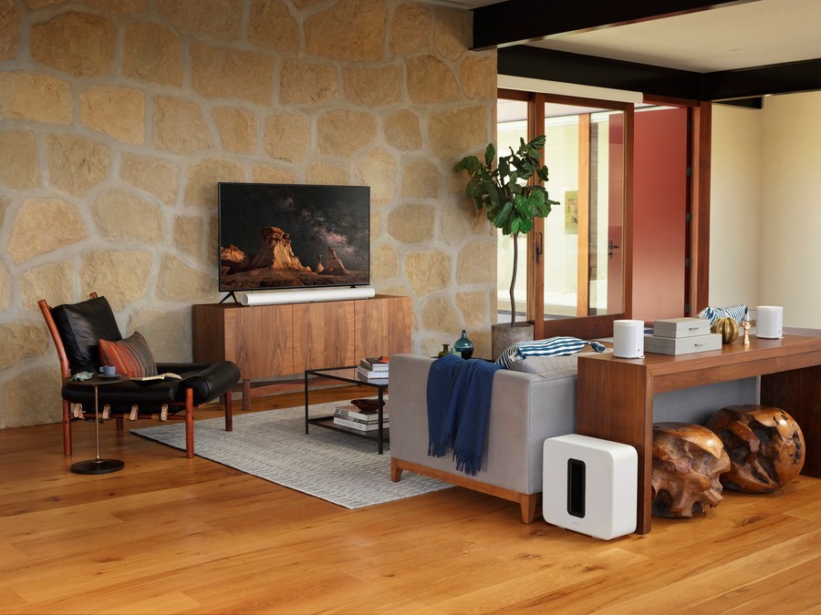 Luxury living room with a Sonos sound system.