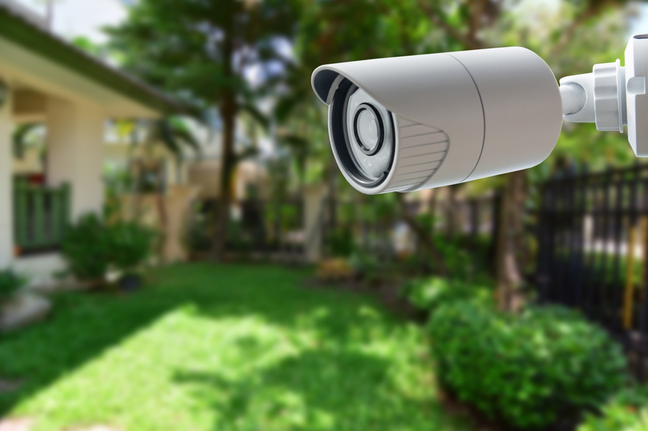 Security camera with a blurred outdoor background
